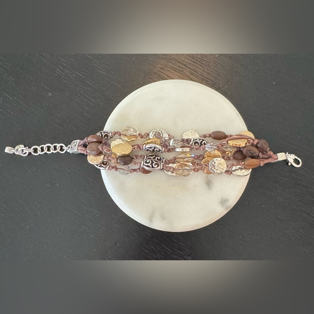 Brighton Brown, Silver, and Gold Beaded Bracelet